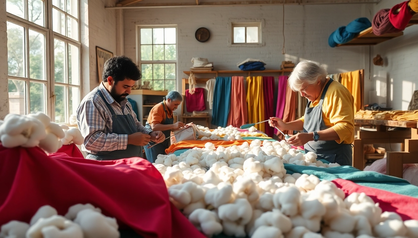 Creations made with ongebleekt katoen in a vibrant workshop setting.