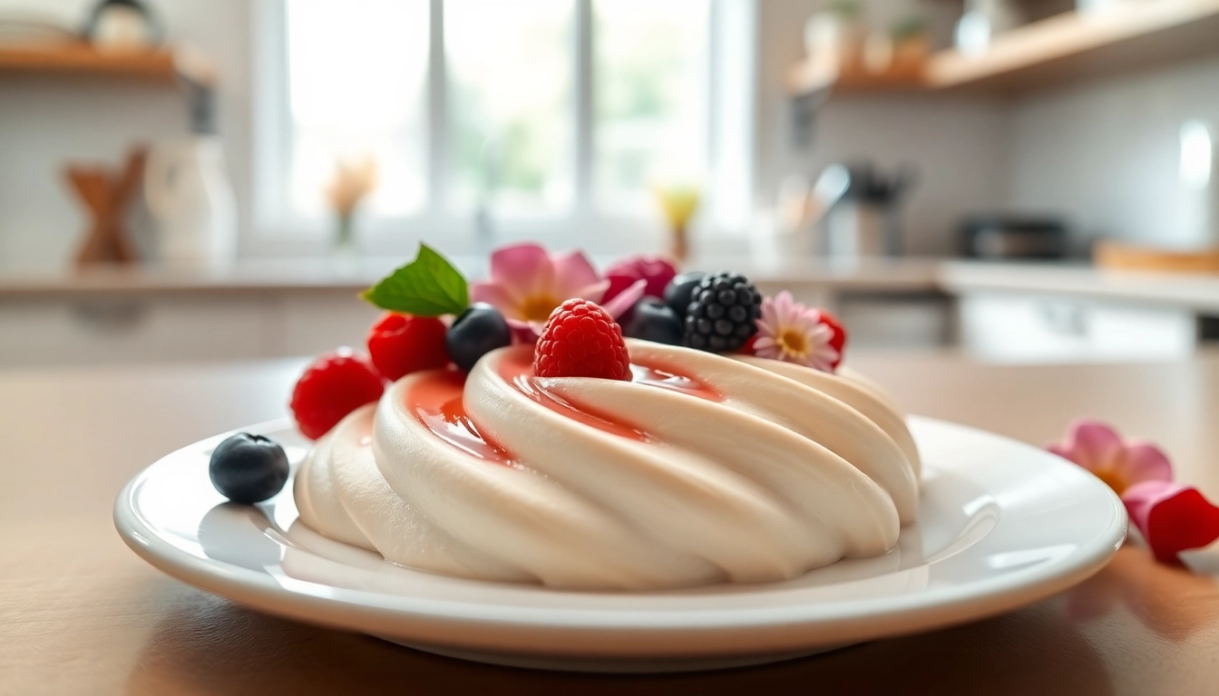 Bereid een luxe mousseline dessert met verse bessen en eetbare bloemen.