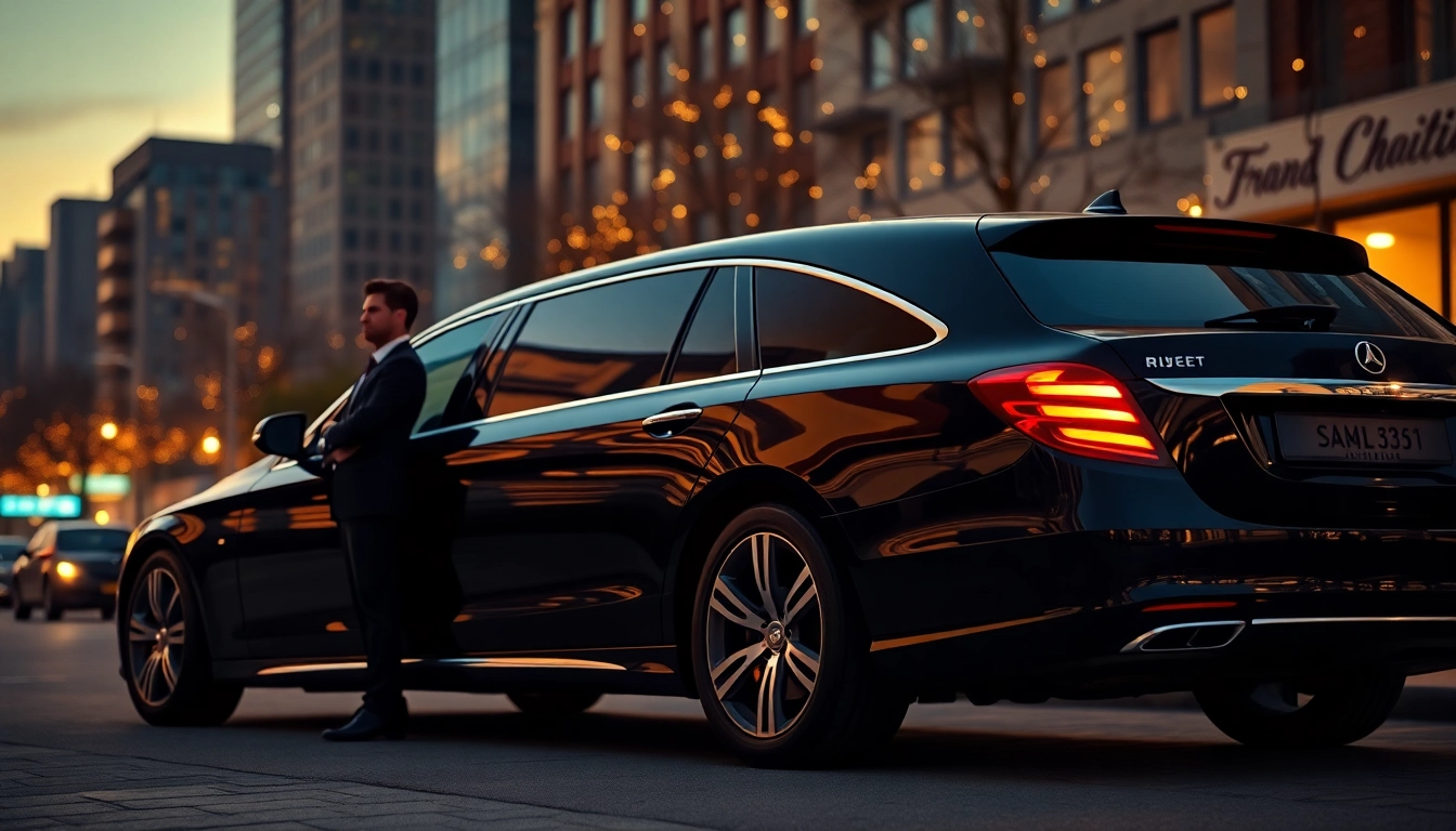 Experience an elegant vip chauffeur service with a luxury sedan in a vibrant cityscape.