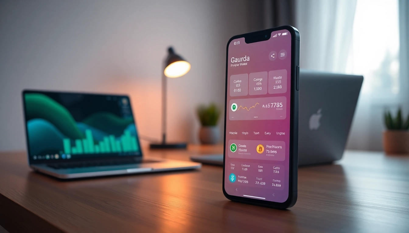 Interact with the gaurda wallet app interface on a digital device showcasing cryptocurrency assets.